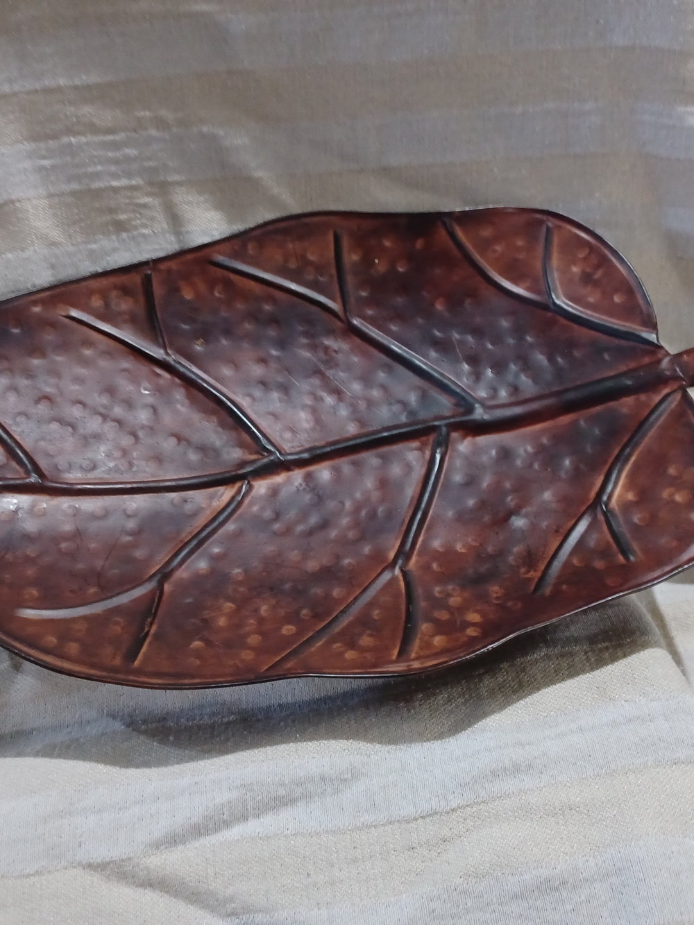 Vintage Hand-Hammered Copper Leaf Decorative Bowl Tray